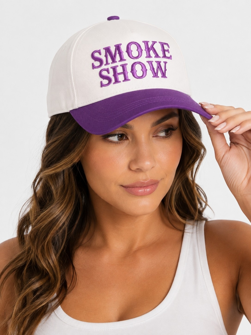 💨 Smoke Show Two-Tone Canvas Strapback Cap | Hat | Purple Cream